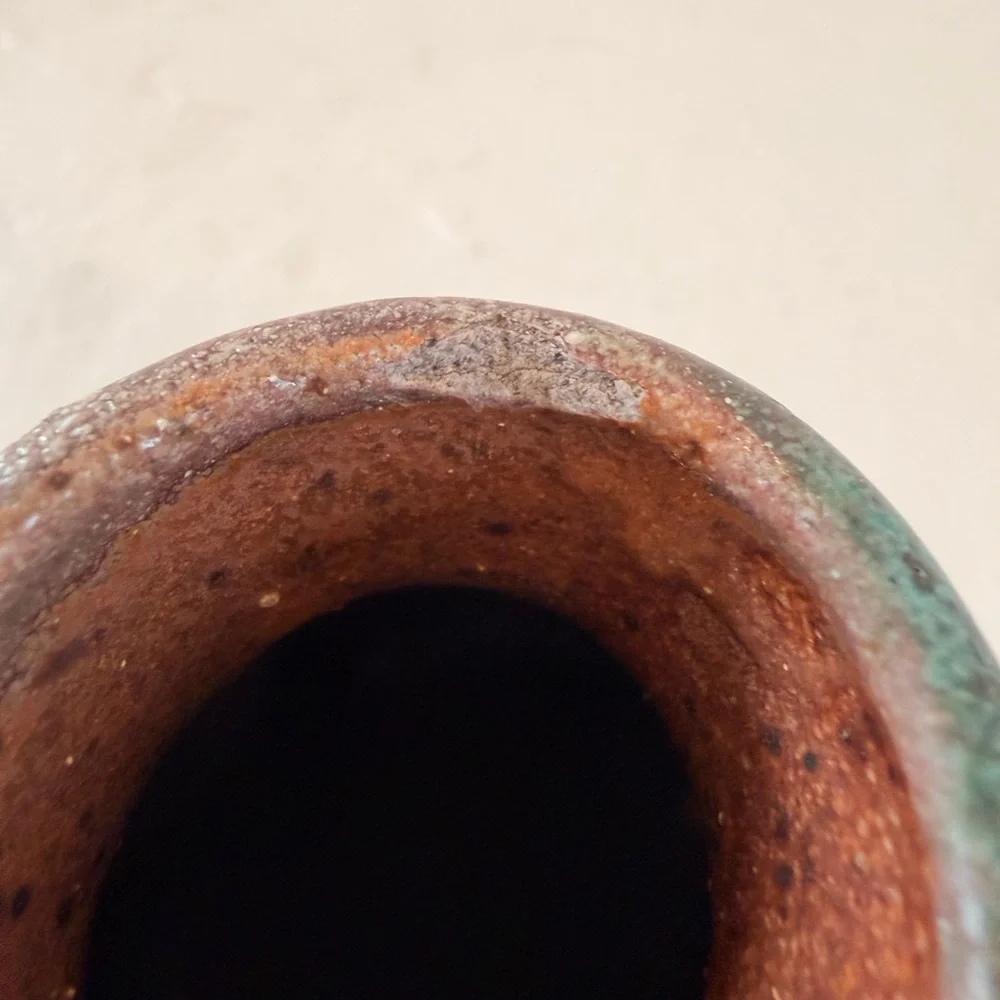 VINTAGE CALIFORNIA STUDIO POTTERY CERAMIC TURQUOISE VASE‎ ORGANIC HANDMADE MCM